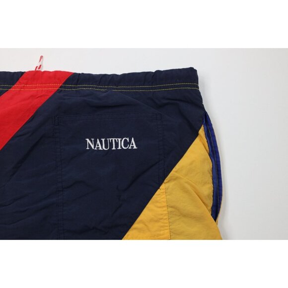 AS IS Vtg 90s Nautica Mens 2XL Spell Out Color Block Lined Shorts Swim Trunks - Picture 9 of 10